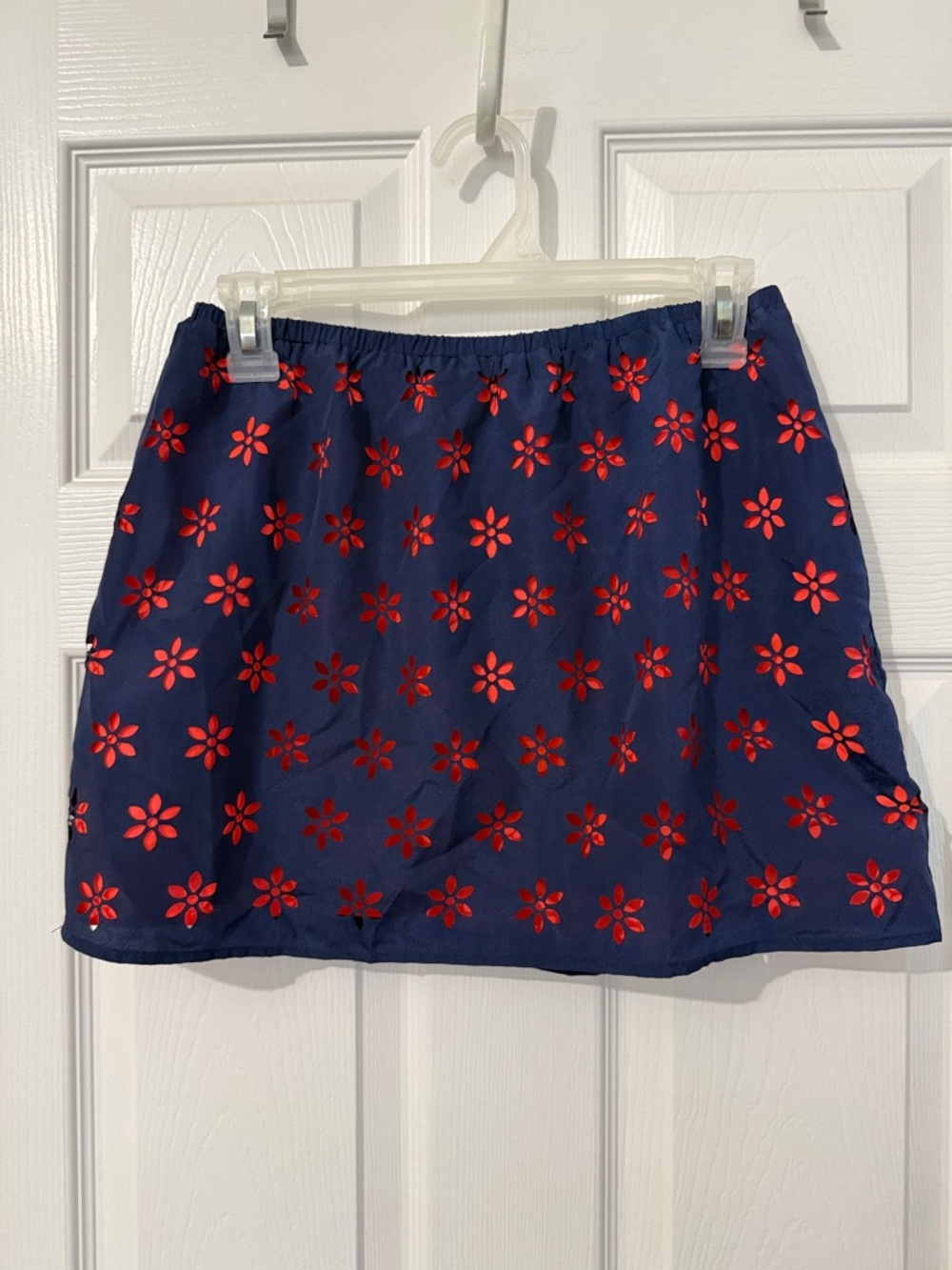 Umgee Navy Mini Skirt with Bright Orange - Floral Cutouts